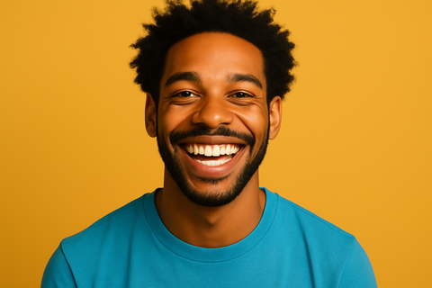Now put the happy guy in front of the mustard background