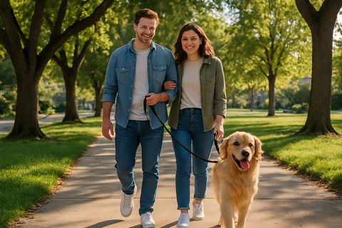 real people walking their dog
